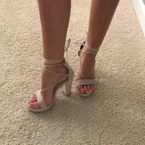 Nude lace up block heels from Lulu’s